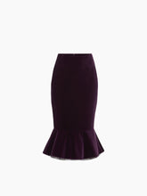 Load image into Gallery viewer, Midi Peplum Velvet Skirt