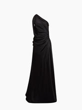 Load image into Gallery viewer, Long Asymmetric Satin Dress
