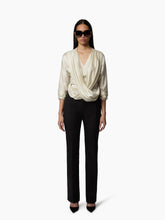 Load image into Gallery viewer, White Draped V-Neck Satin Blouse