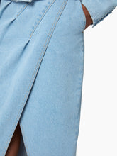 Load image into Gallery viewer, Slit Draped Midi Skirt In Denim