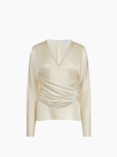 Charger l'image dans la galerie, White Draped V-Neck Satin Blouse
