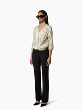 Charger l'image dans la galerie, White Draped V-Neck Satin Blouse
