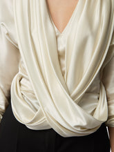 Charger l'image dans la galerie, White Draped V-Neck Satin Blouse
