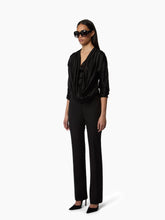 Load image into Gallery viewer, Black Draped V-Neck Satin Blouse
