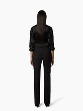 Load image into Gallery viewer, Black Draped V-Neck Satin Blouse

