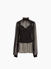 Load image into Gallery viewer, Ruffled Highneck Silk Blouse
