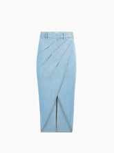 Load image into Gallery viewer, Slit Draped Midi Skirt In Denim
