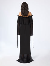 Load image into Gallery viewer, Black Long Silk Dress With Bow Details
