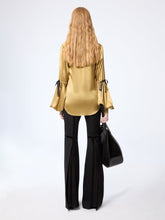 画像をギャラリービューアに読み込む, Gold Silk Satin Shirt With Bow Details
