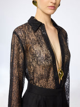 Load image into Gallery viewer, See-Through Sequins Shirt With Bell Cuffs
