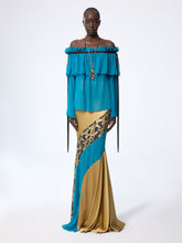 Charger l'image dans la galerie, Blue Boat Neck Silk Top With Bow Details
