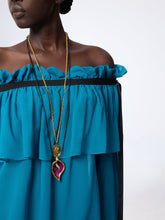 Charger l'image dans la galerie, Blue Boat Neck Silk Top With Bow Details
