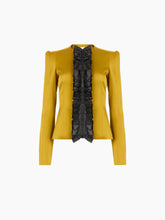 Load image into Gallery viewer, Mustard Crepe Satin Jacket With Front Pleat
