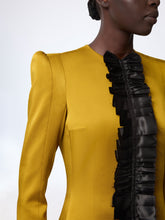 Load image into Gallery viewer, Mustard Crepe Satin Jacket With Front Pleat
