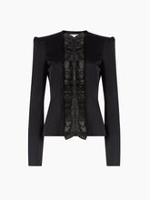 画像をギャラリービューアに読み込む, Black Crepe Satin Jacket With Front Pleat
