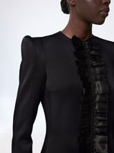 画像をギャラリービューアに読み込む, Black Crepe Satin Jacket With Front Pleat
