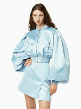 画像をギャラリービューアに読み込む, Satin cropped bomber in bluette - Nina Ricci
